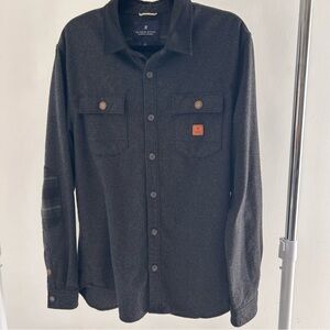 Men's Black Casual Button-Down Wool Blend Shirt with elbow patches